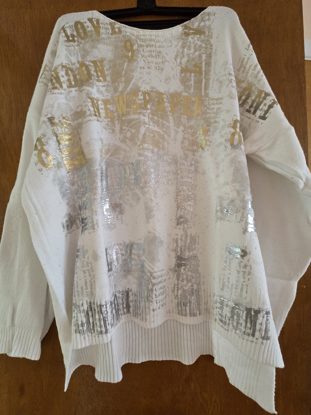 White Sequin Graphic Pullover with Metallic Accents